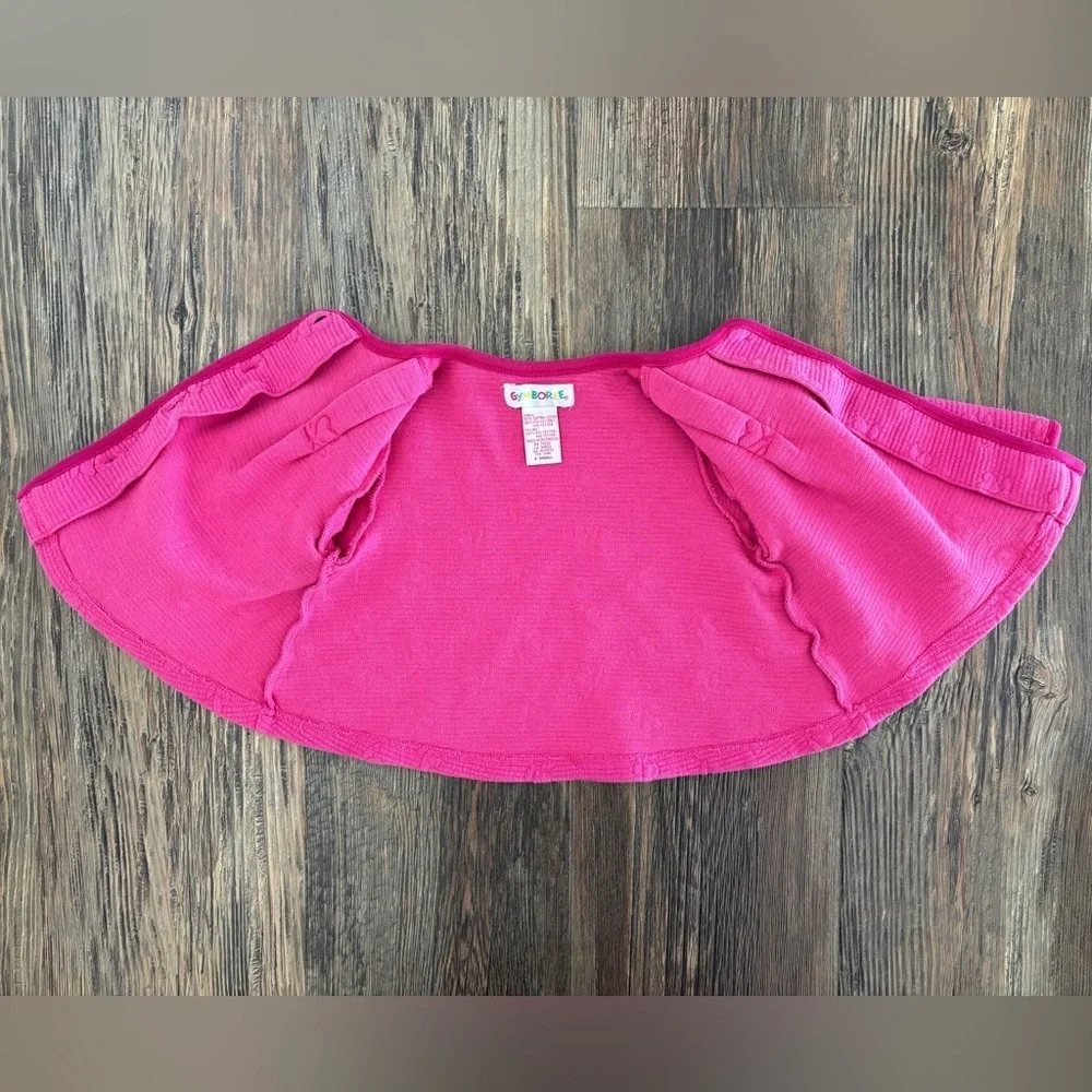 Gymboree Rainbow Tag Pink Cardigan Sweater Girls X-Small Heart Flowers Vtg